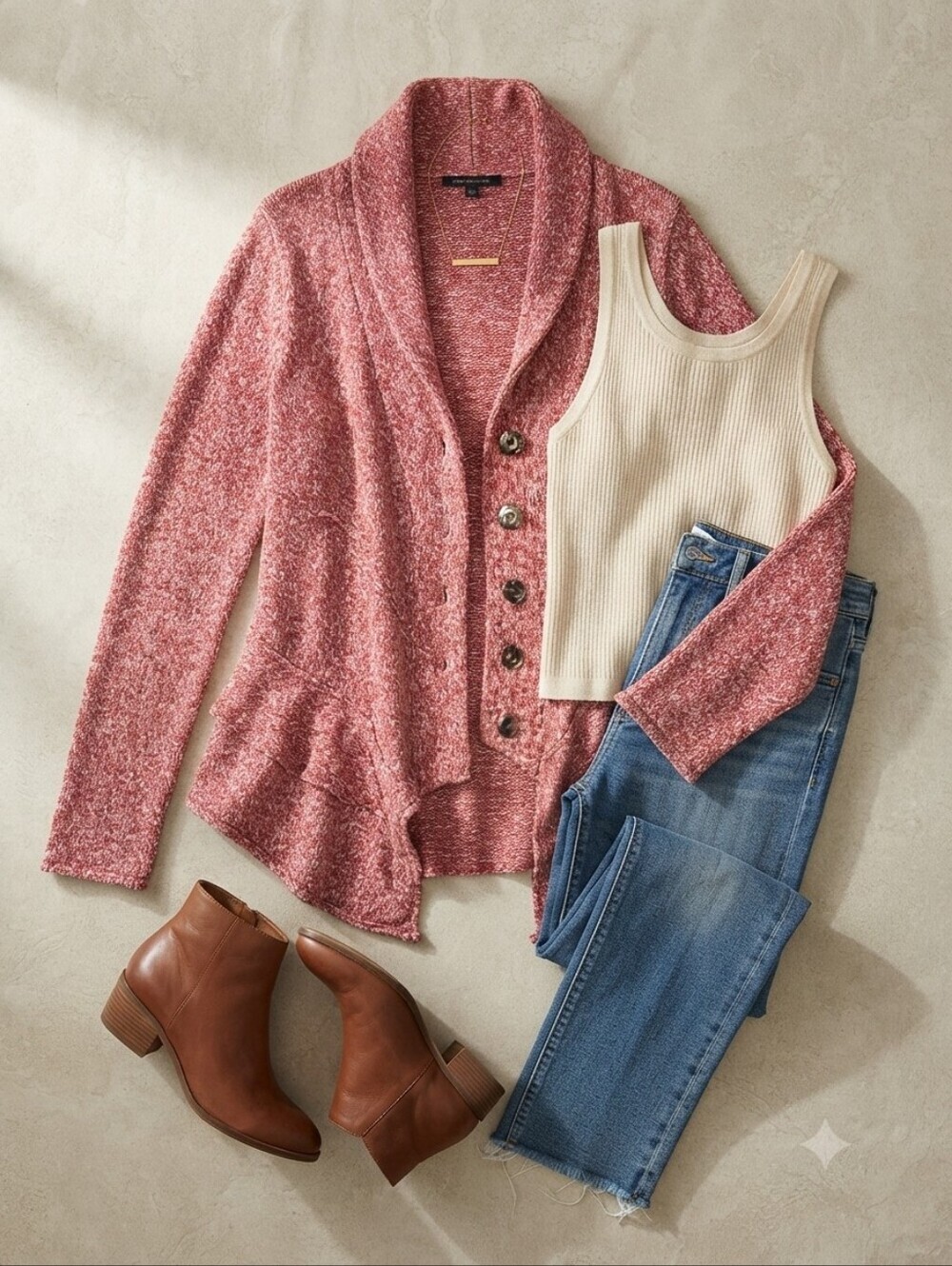 Fever Heathered Red Cotton Blend Snap Button Knit Cardigan